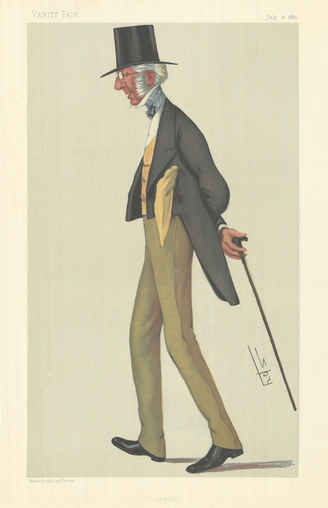 VANITY FAIR SPY CARTOON Charles Cox 'Colonial' Politics 1881 old antique print